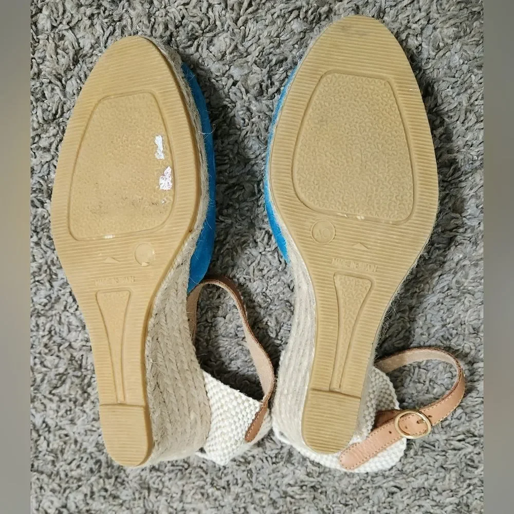 NWOB Kanna blue suede leather espadrilles Wedge Sandals blue size 10